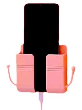 💞 New Pink Wall Mounted Cell Phone & Cord Holder with 2 Hooks & Adhesive Mount